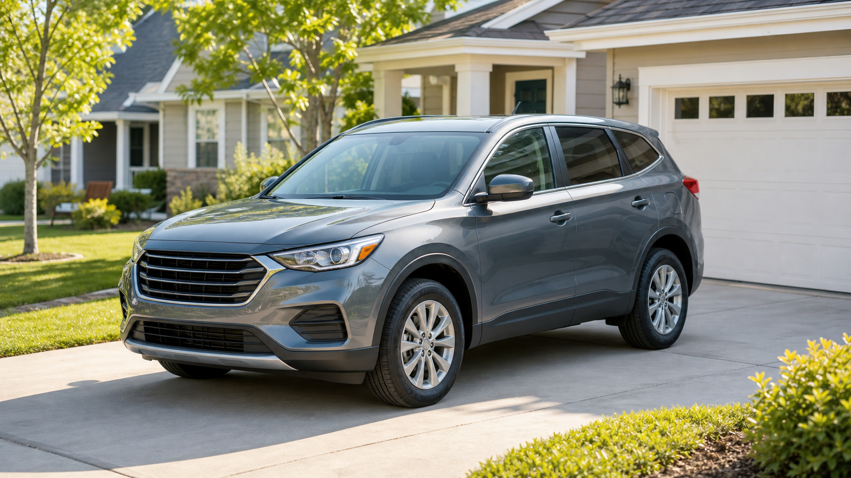 Affordable family SUV parked in a suburban driveway